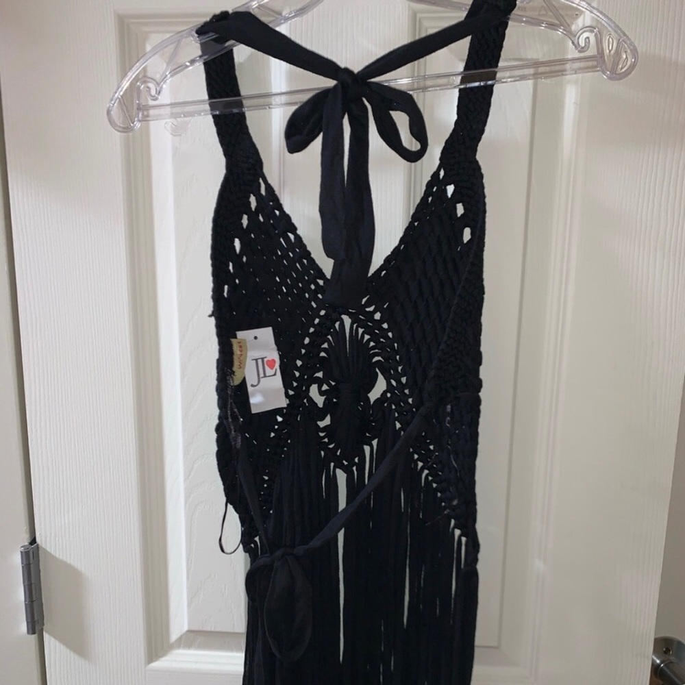 Black Crochet Tied to the neck open back Shirt